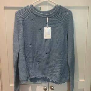 Autumn Cashmere Updated Distressed Scallop Sweater. Stonewash. Large. With tags.